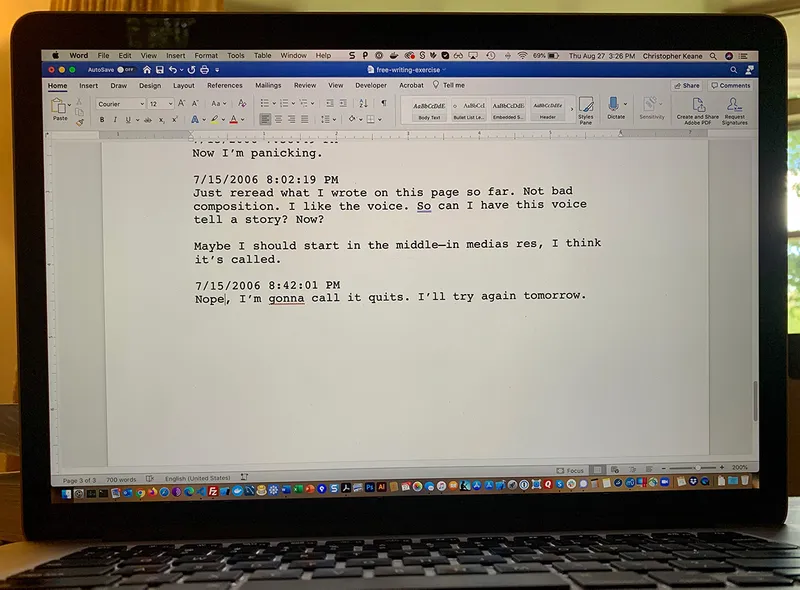 Photo about writing about writing by me, just now.