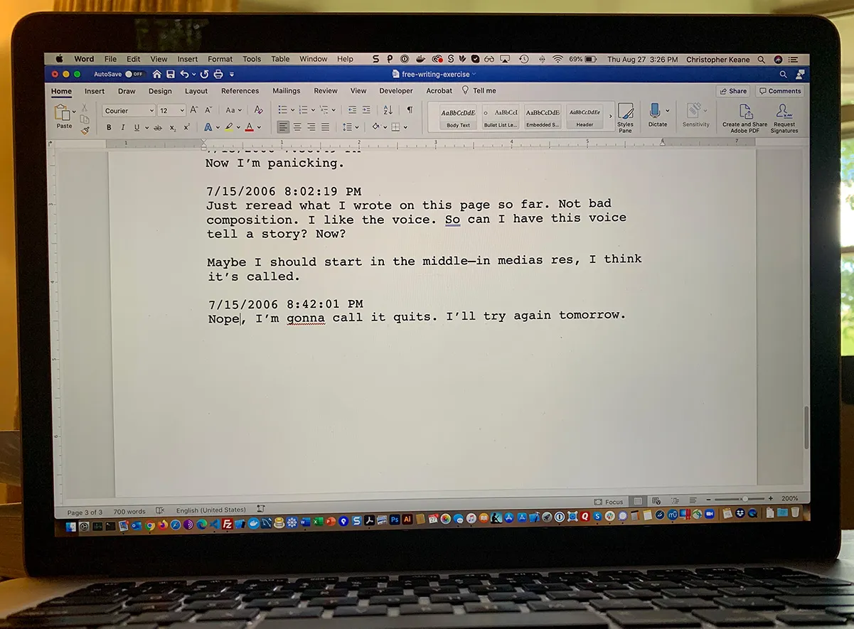 Photo about writing about writing by me, just now.